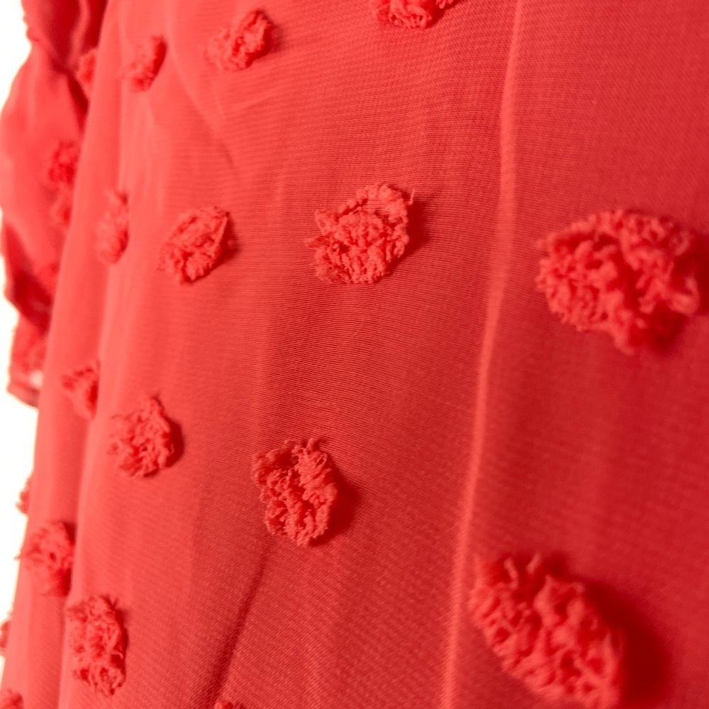NEW Belongsci Bright Coral Swiss Dot Ruffle Sleeve Mini Dress Size Large - Picture 14 of 16